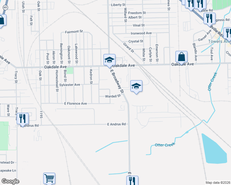 map of restaurants, bars, coffee shops, grocery stores, and more near 1027 Wardell Street in Toledo