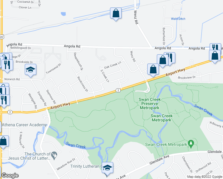 map of restaurants, bars, coffee shops, grocery stores, and more near 4452 Airport Highway in Toledo