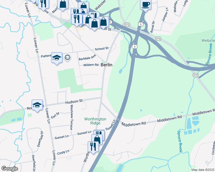 map of restaurants, bars, coffee shops, grocery stores, and more near 883 Worthington Ridge in Berlin