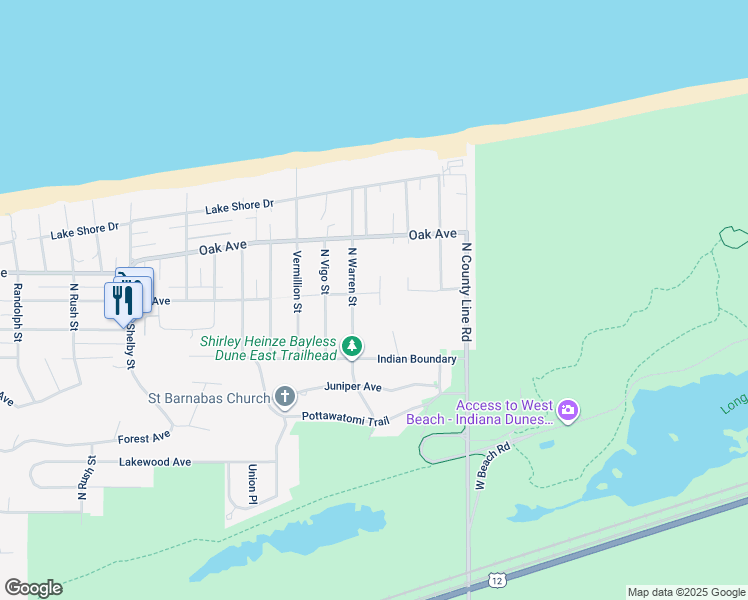 map of restaurants, bars, coffee shops, grocery stores, and more near 930 North Warrick Street in Gary