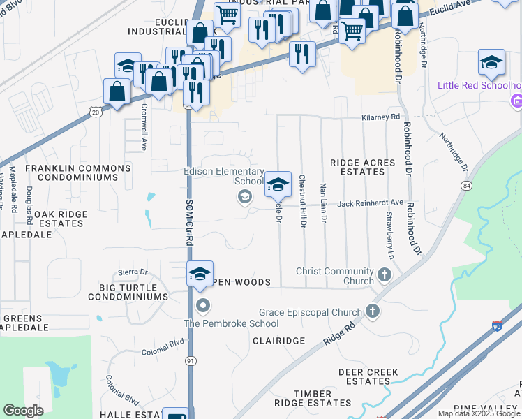 map of restaurants, bars, coffee shops, grocery stores, and more near 5288 Karen Isle Drive in Willoughby