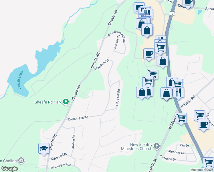 map of restaurants, bars, coffee shops, grocery stores, and more near 59 Cottam Hill Road in Wappingers Falls