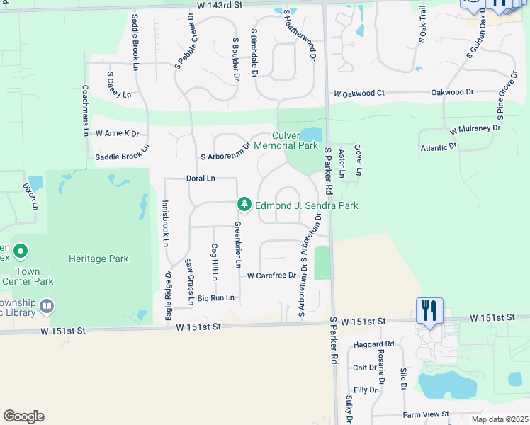 map of restaurants, bars, coffee shops, grocery stores, and more near 14821 Cricketwood Drive in Lockport