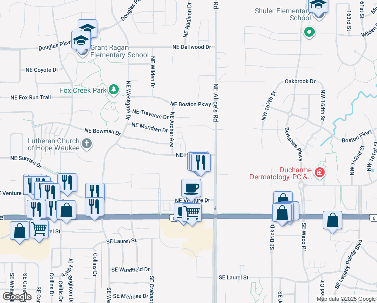 map of restaurants, bars, coffee shops, grocery stores, and more near 321 Northeast Mink Drive in Waukee