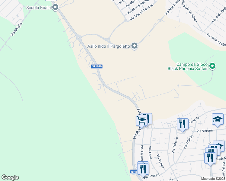 map of restaurants, bars, coffee shops, grocery stores, and more near 11 Via Campo Selva in Città metropolitana di Roma Capitale