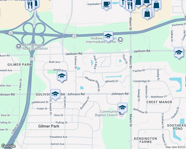 map of restaurants, bars, coffee shops, grocery stores, and more near 706 Finch Drive in South Bend