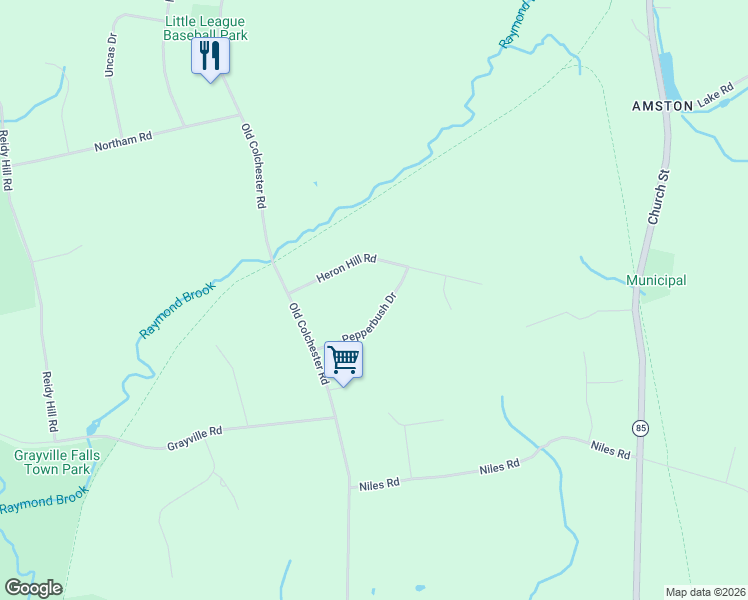 map of restaurants, bars, coffee shops, grocery stores, and more near 37 Pepperbush Drive in Hebron