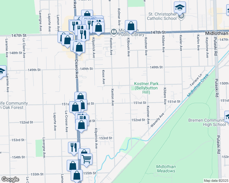 map of restaurants, bars, coffee shops, grocery stores, and more near 15021 Kenton Avenue in Midlothian