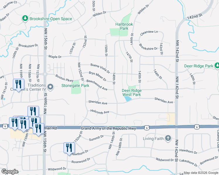 map of restaurants, bars, coffee shops, grocery stores, and more near 14911 Beechwood Drive in Urbandale