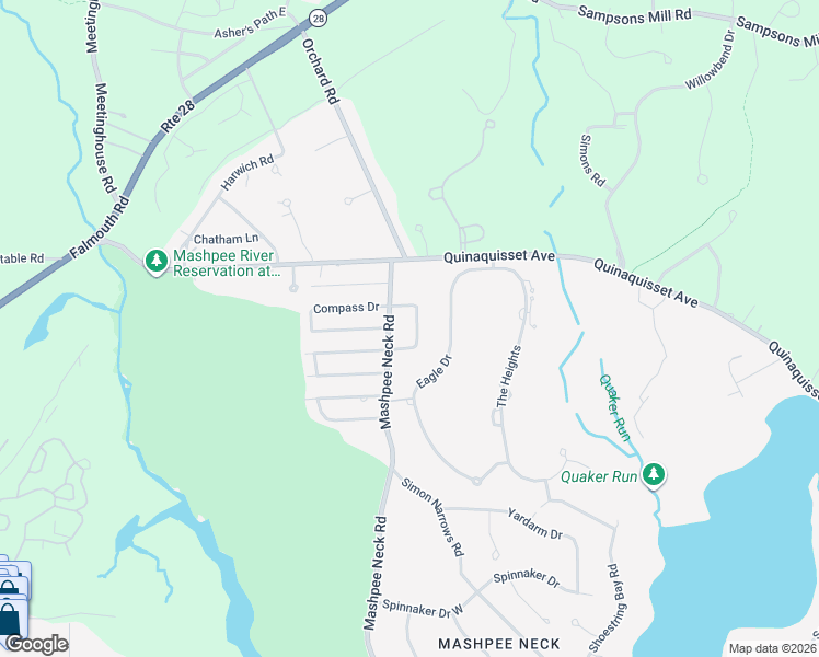map of restaurants, bars, coffee shops, grocery stores, and more near 31 Rainbow Lane in Mashpee