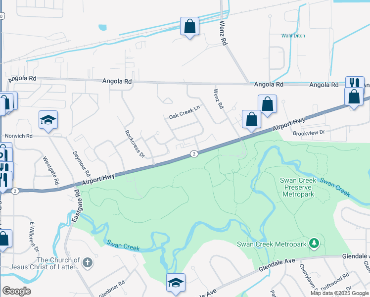 map of restaurants, bars, coffee shops, grocery stores, and more near 4452 Airport Highway in Toledo