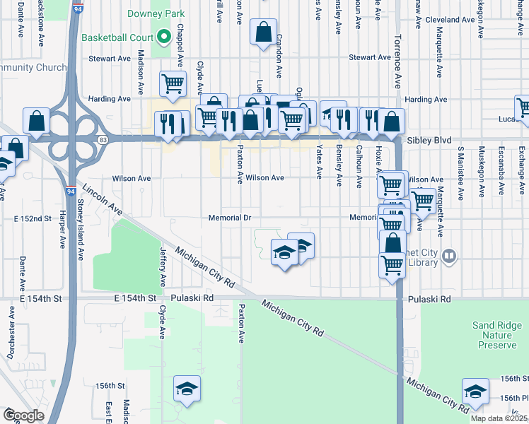 map of restaurants, bars, coffee shops, grocery stores, and more near 1717 Memorial Drive in Calumet City