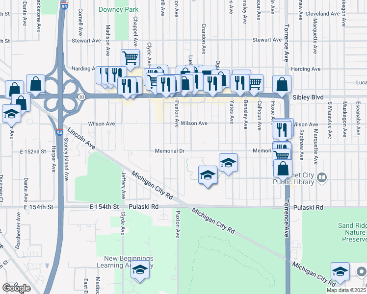 map of restaurants, bars, coffee shops, grocery stores, and more near 1775 Memorial Drive in Calumet City