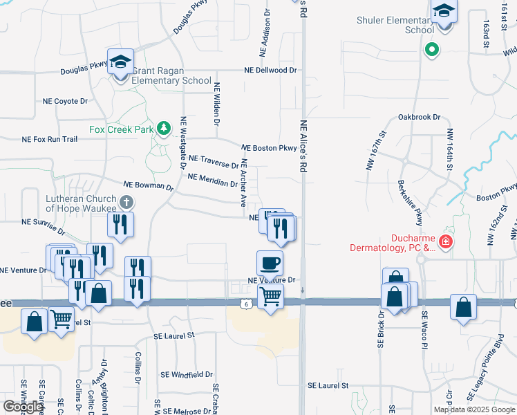 map of restaurants, bars, coffee shops, grocery stores, and more near 321 Northeast Mink Drive in Waukee