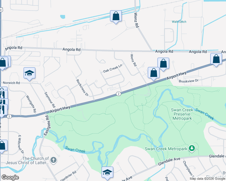 map of restaurants, bars, coffee shops, grocery stores, and more near 4452 Airport Highway in Toledo