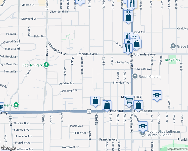 map of restaurants, bars, coffee shops, grocery stores, and more near 2701 63rd Street in Des Moines