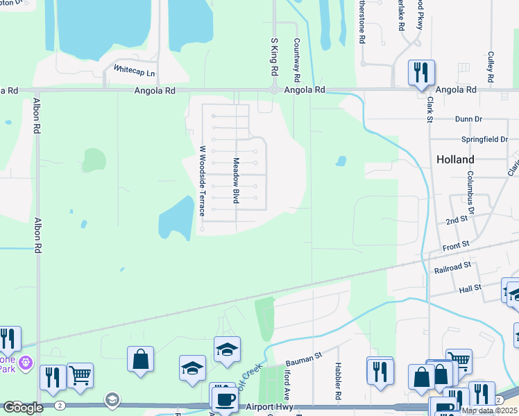 map of restaurants, bars, coffee shops, grocery stores, and more near 386 Woodside Terrace in Holland