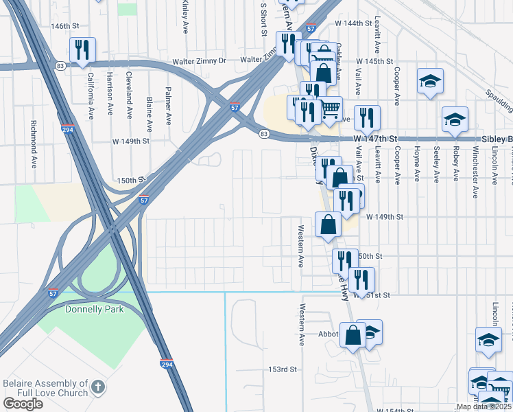 map of restaurants, bars, coffee shops, grocery stores, and more near 14900 Campbell Avenue in Harvey