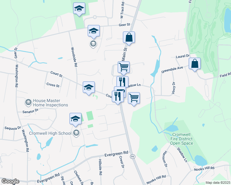 map of restaurants, bars, coffee shops, grocery stores, and more near 562 Main Street in Cromwell