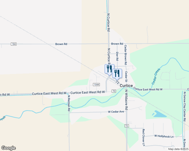 map of restaurants, bars, coffee shops, grocery stores, and more near 7122 Curtice Street in Curtice