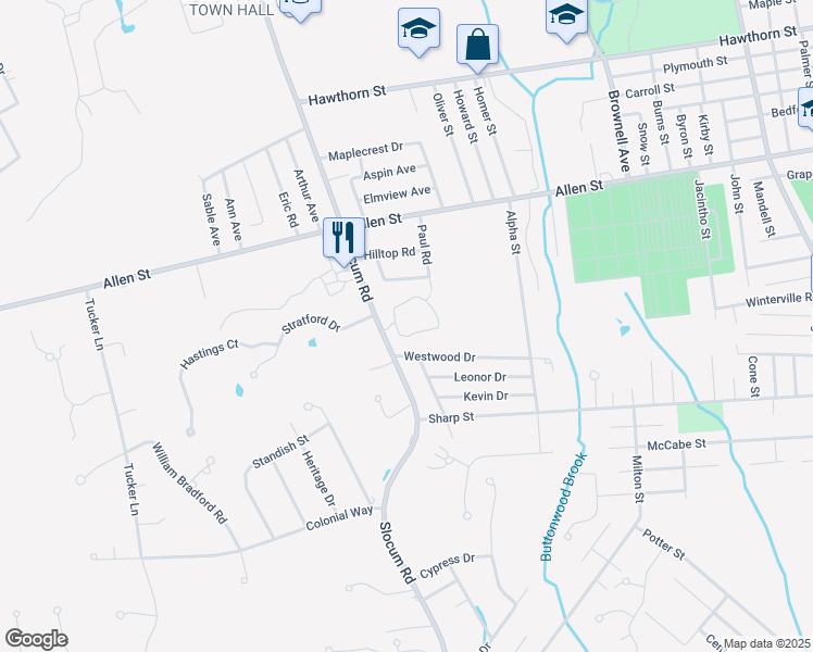 map of restaurants, bars, coffee shops, grocery stores, and more near 274 Slocum Road in Dartmouth