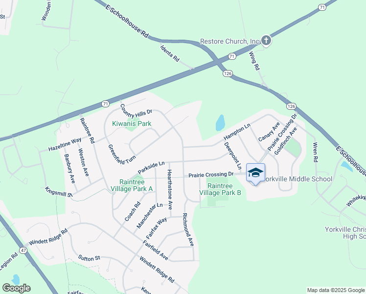 map of restaurants, bars, coffee shops, grocery stores, and more near 1922 Country Hills Dr in Yorkville