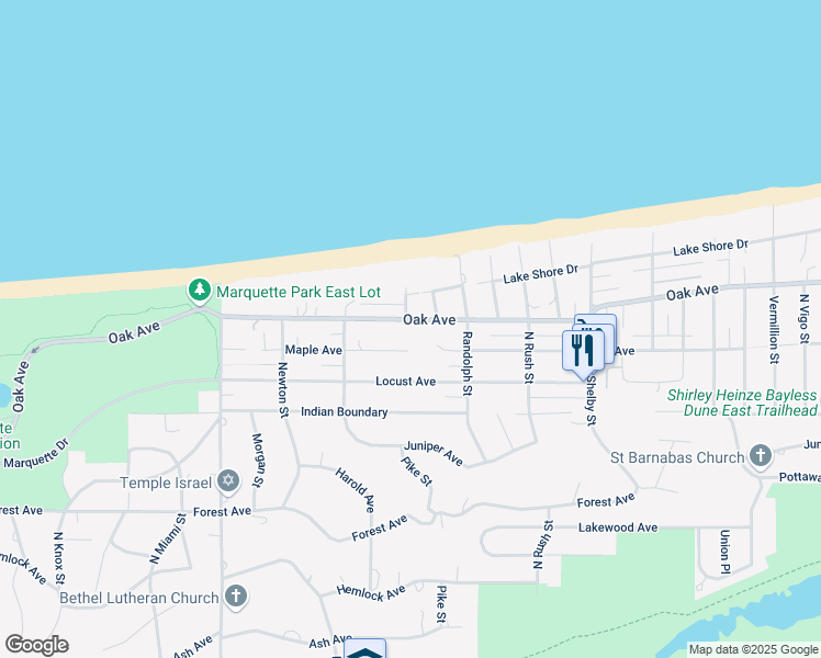 map of restaurants, bars, coffee shops, grocery stores, and more near 7739 Maple Ave in Gary