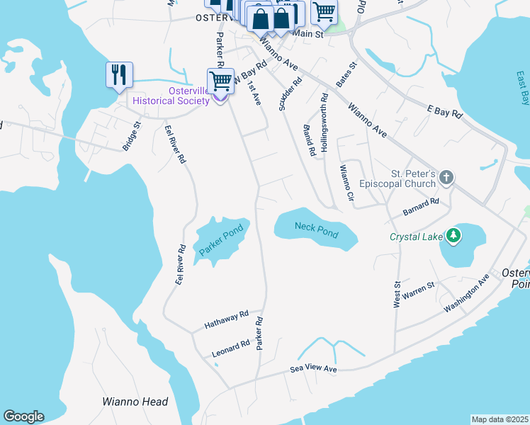 map of restaurants, bars, coffee shops, grocery stores, and more near 6 Lewis Lane in Barnstable