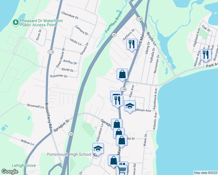 map of restaurants, bars, coffee shops, grocery stores, and more near 31 Bourbon Street in Portsmouth