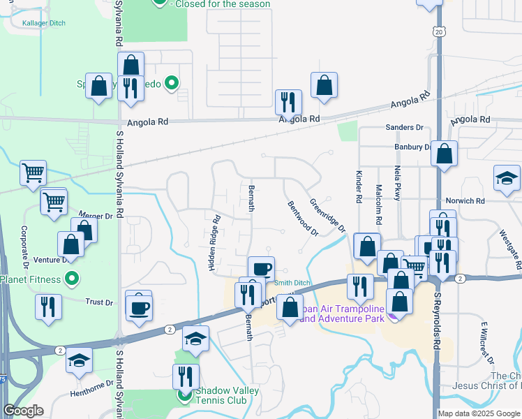 map of restaurants, bars, coffee shops, grocery stores, and more near 1128 Bernath in Toledo