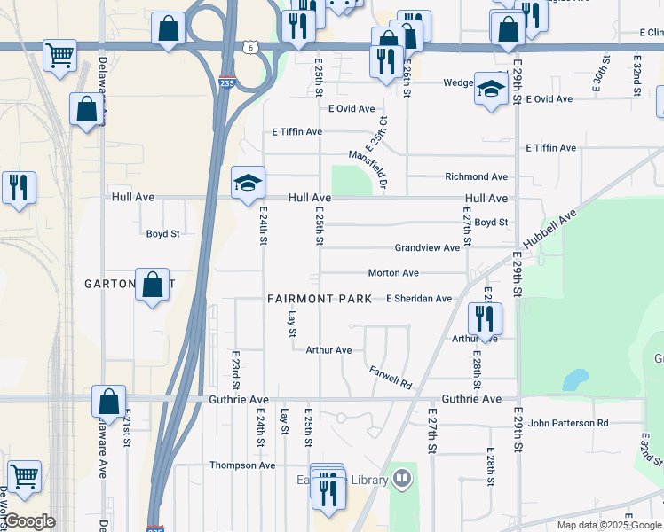 map of restaurants, bars, coffee shops, grocery stores, and more near 2516 Grandview Avenue in Des Moines