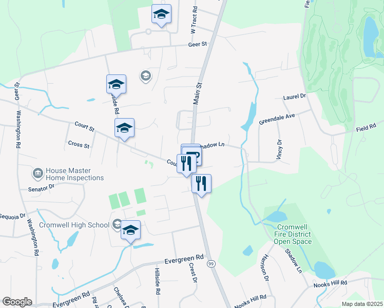 map of restaurants, bars, coffee shops, grocery stores, and more near 562 Main Street in Cromwell