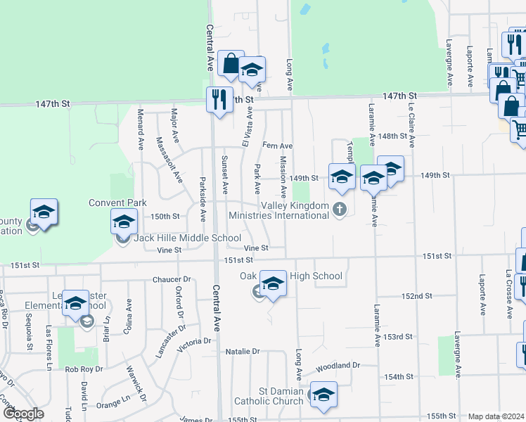 map of restaurants, bars, coffee shops, grocery stores, and more near 5443 La Palm Drive in Oak Forest