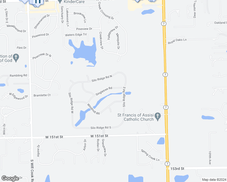 map of restaurants, bars, coffee shops, grocery stores, and more near 136 Singletree Road in Orland Park