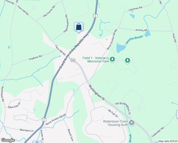 map of restaurants, bars, coffee shops, grocery stores, and more near 1374 Buckingham Street in Watertown