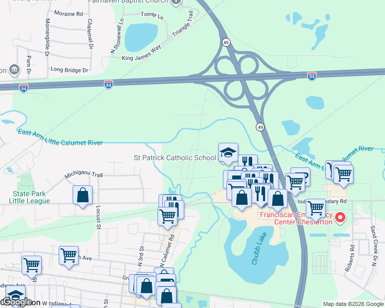 map of restaurants, bars, coffee shops, grocery stores, and more near 802-960 N Calumet Rd in Chesterton