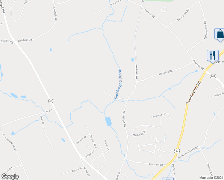 map of restaurants, bars, coffee shops, grocery stores, and more near 239 Northfield Road in Watertown