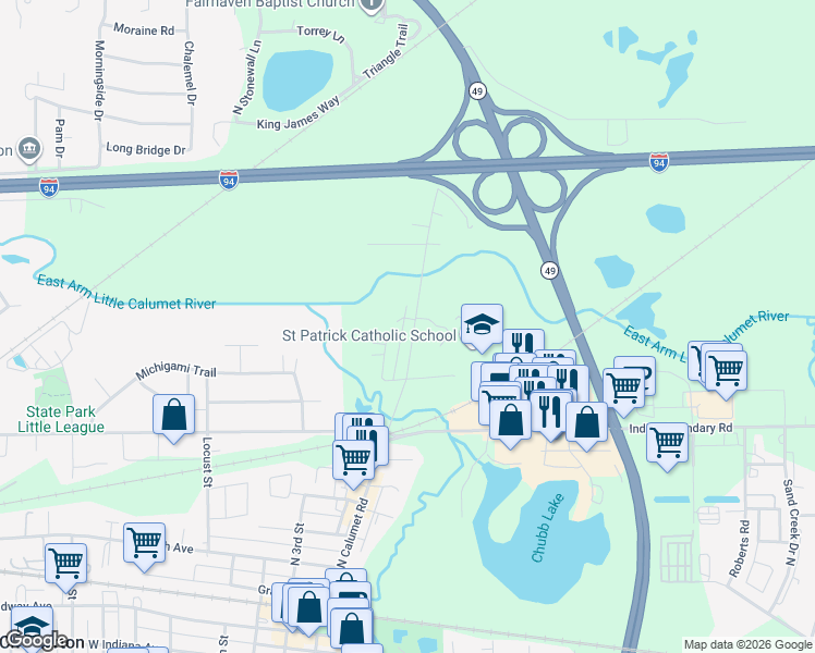 map of restaurants, bars, coffee shops, grocery stores, and more near 802-960 N Calumet Rd in Chesterton