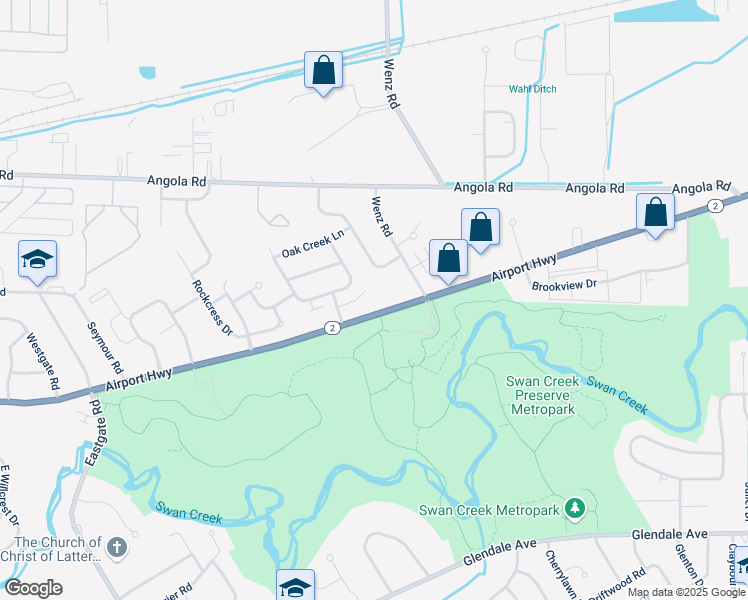 map of restaurants, bars, coffee shops, grocery stores, and more near 1156 Country Creek Lane in Toledo