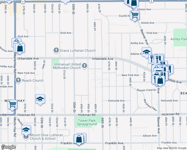 map of restaurants, bars, coffee shops, grocery stores, and more near 4830 Snyder Avenue in Des Moines