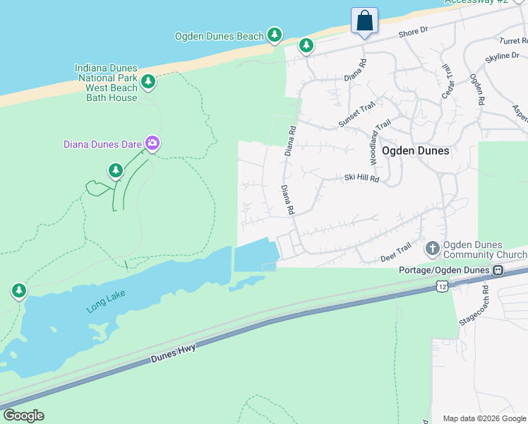 map of restaurants, bars, coffee shops, grocery stores, and more near 18 Chrismar Road in Ogden Dunes