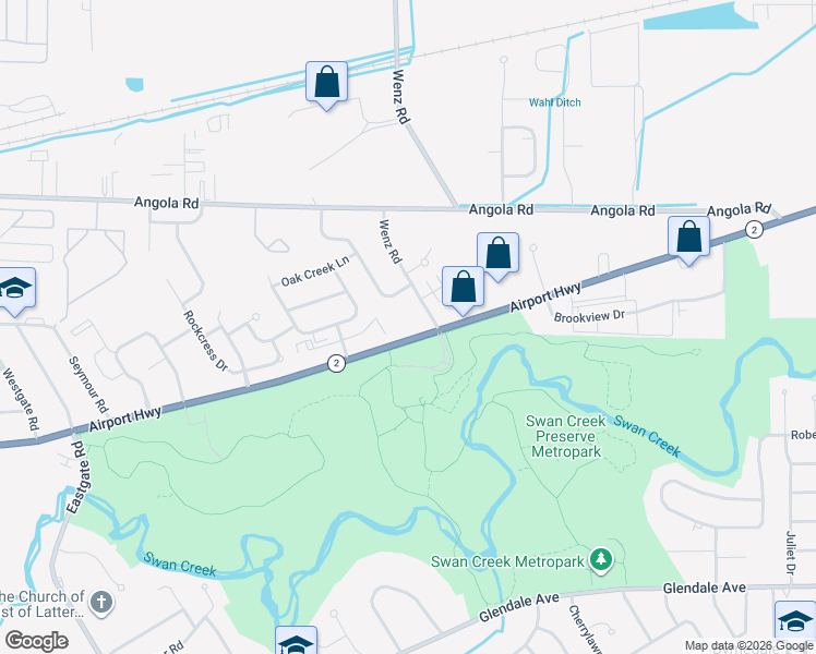 map of restaurants, bars, coffee shops, grocery stores, and more near 1232 Wenz Road in Toledo