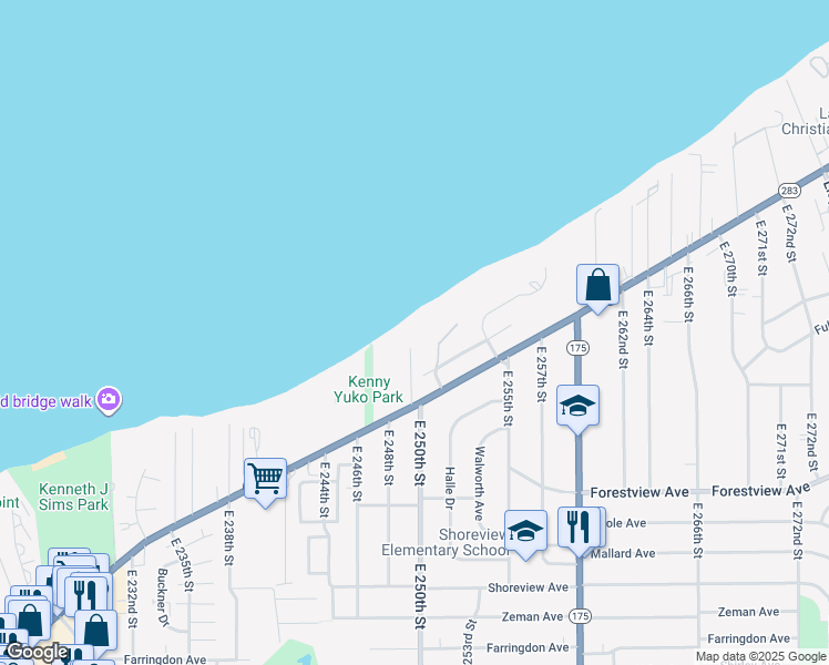 map of restaurants, bars, coffee shops, grocery stores, and more near 80 East 252nd Street in Euclid