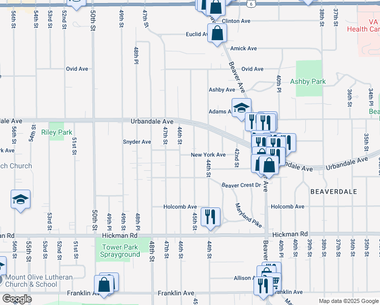 map of restaurants, bars, coffee shops, grocery stores, and more near 2824 45th Street in Des Moines