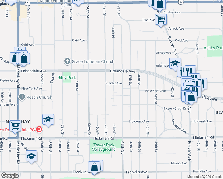 map of restaurants, bars, coffee shops, grocery stores, and more near 4830 Snyder Avenue in Des Moines