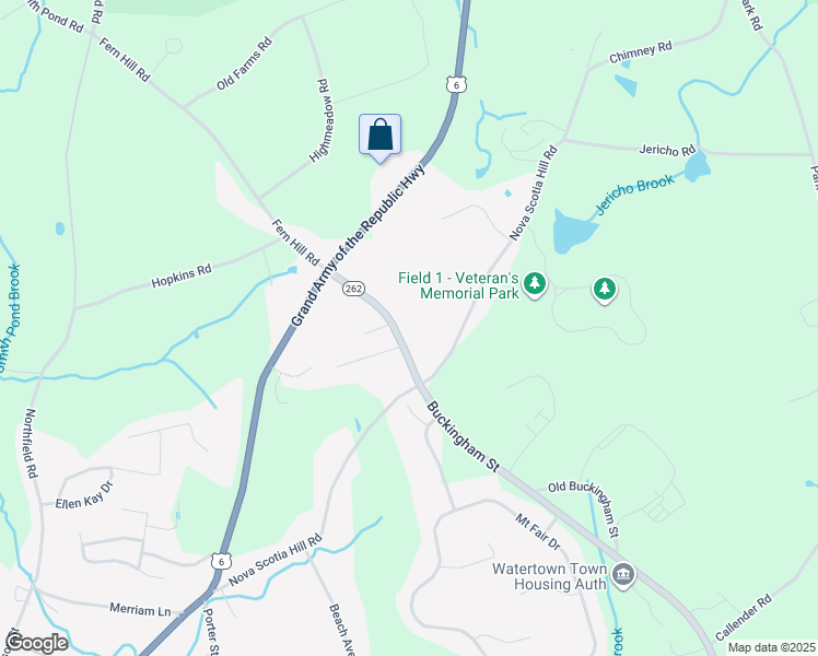 map of restaurants, bars, coffee shops, grocery stores, and more near 1374 Buckingham Street in Watertown