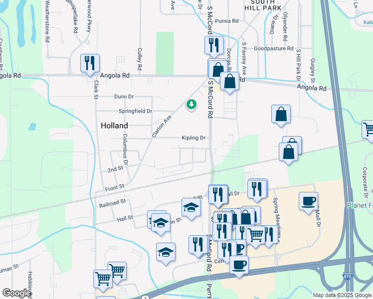 map of restaurants, bars, coffee shops, grocery stores, and more near 6901 Kipling Drive in Holland