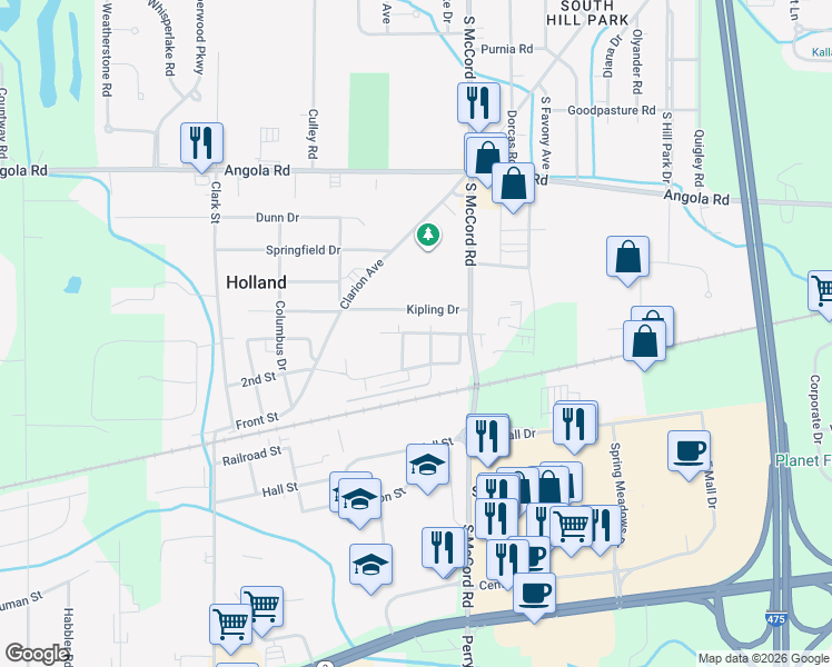 map of restaurants, bars, coffee shops, grocery stores, and more near 1140 South McCord Road in Holland