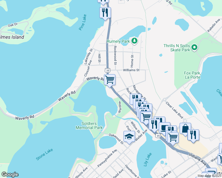 map of restaurants, bars, coffee shops, grocery stores, and more near 431 Pine Lake Ave in La Porte