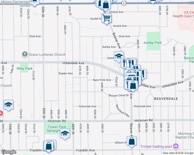 map of restaurants, bars, coffee shops, grocery stores, and more near 2824 45th Street in Des Moines
